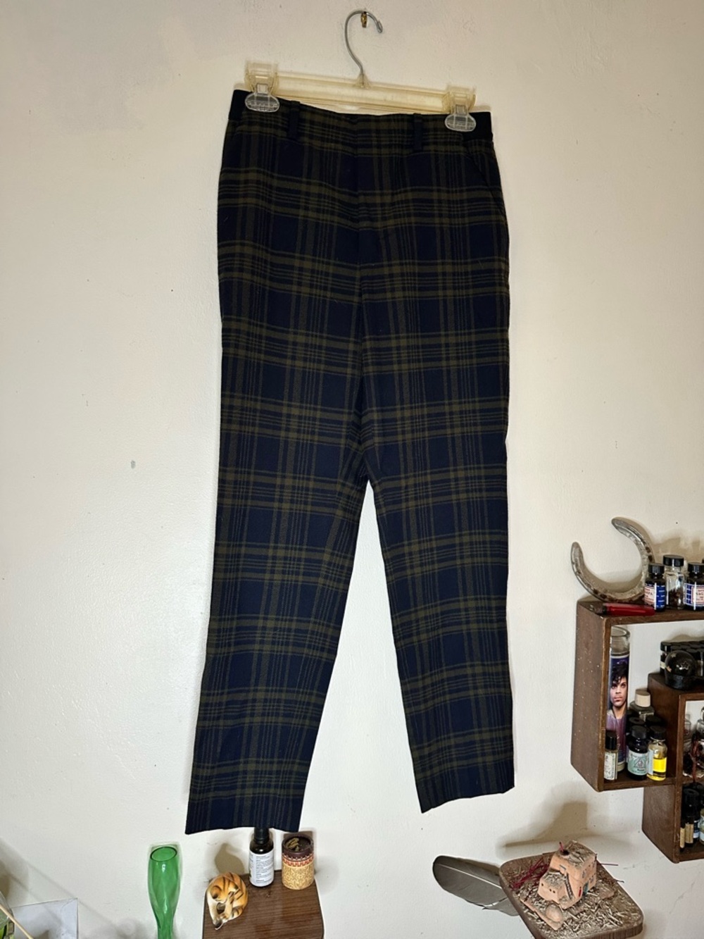 Uniqlo Navy and Olive Plaid Chinos XS